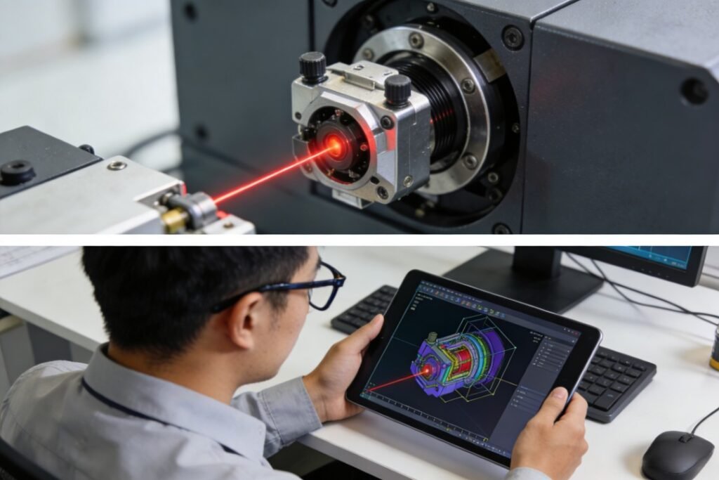 Nipex service engineer performing on-site support for industrial laser system integration