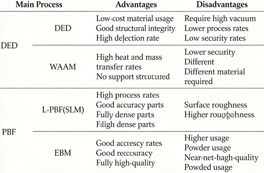 Comparison of Directed Energy Deposition (DED) and Powder Bed Fusion (PBF) additive manufacturing processes