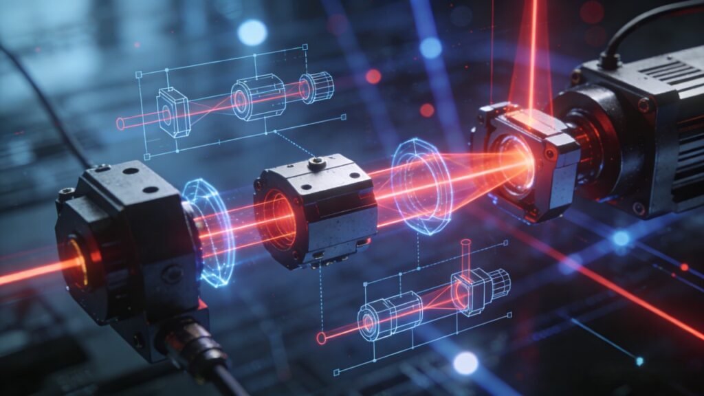 Futuristic digital rendering representing Nipex modular laser core components and next-generation industrial laser systems