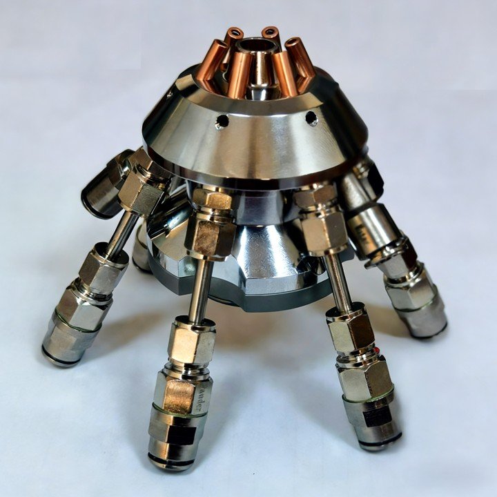 High-efficiency 6-channel coaxial powder delivery nozzle for Nipex DED laser additive manufacturing systems