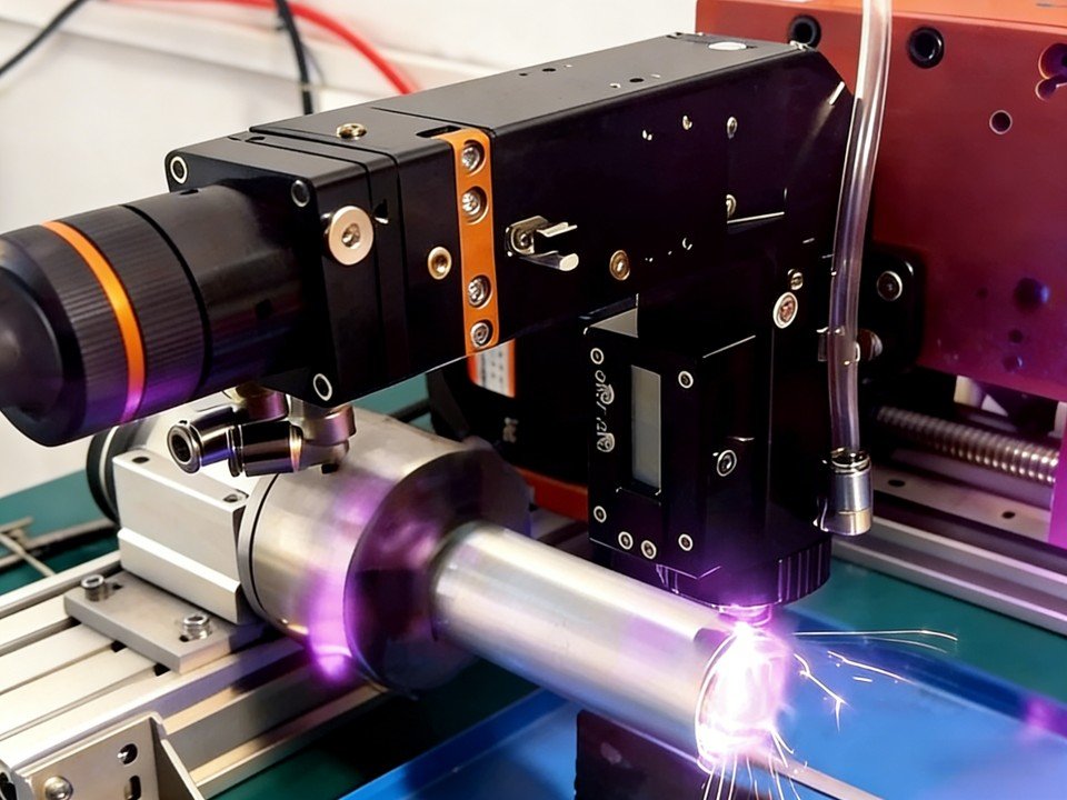 90 degree laser cutting head cutting electric vehicle battery housing using industrial fiber laser