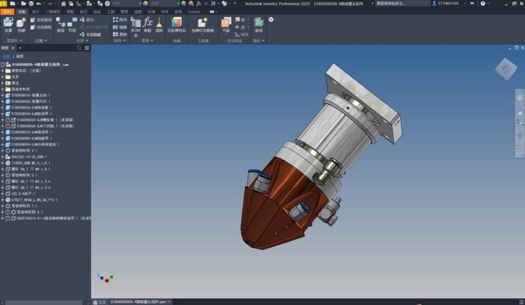 Autodesk Inventor interface for laser head mechanical design