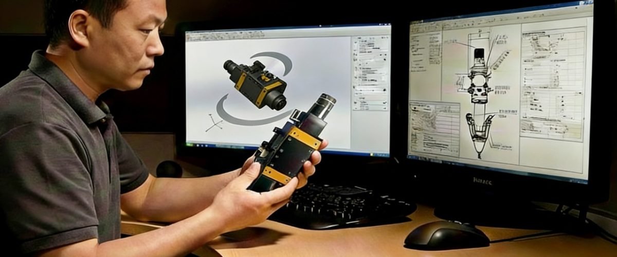 Senior mechanical engineer designing precision laser system components